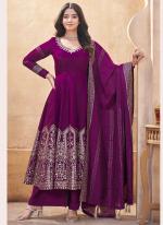 Roman Silk Purple Ceremonial Wear Mirror Work Readymade Anarkali Suit